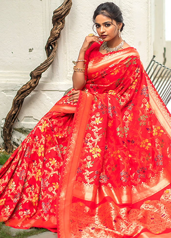 Red Spun Silk Saree With Blouse Piece