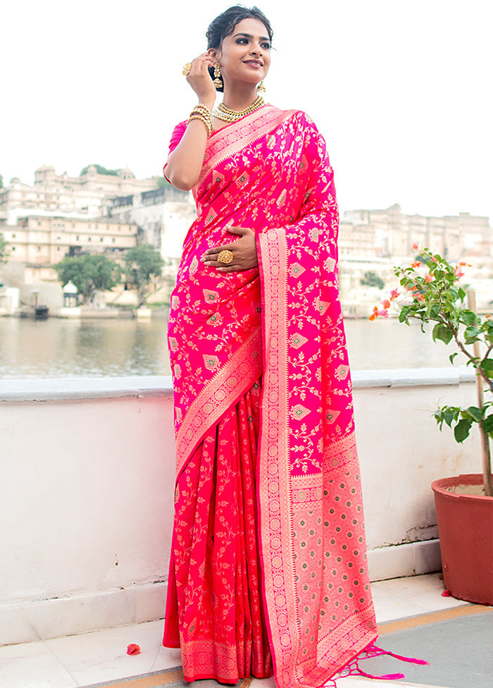 Rani Pink Spun Silk Saree With Blouse Piece