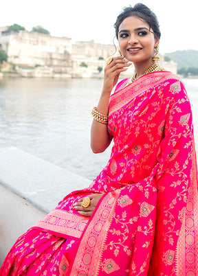 Rani Pink Spun Silk Saree With Blouse Piece