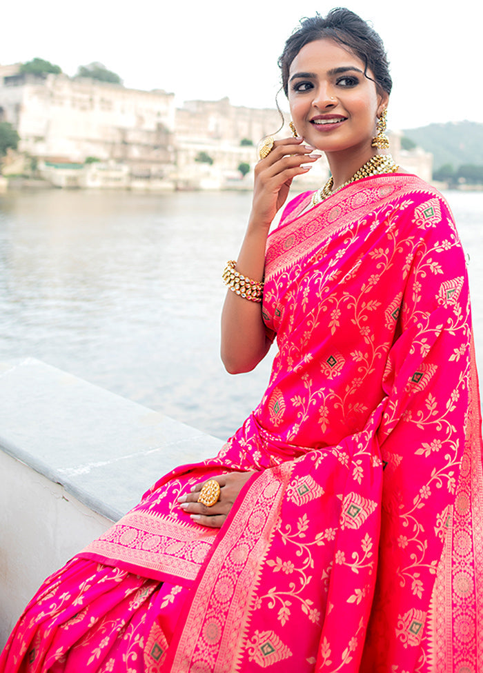 Rani Pink Spun Silk Saree With Blouse Piece