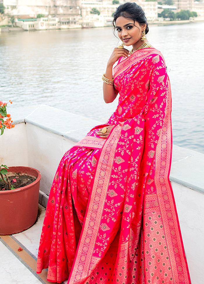 Rani Pink Spun Silk Saree With Blouse Piece