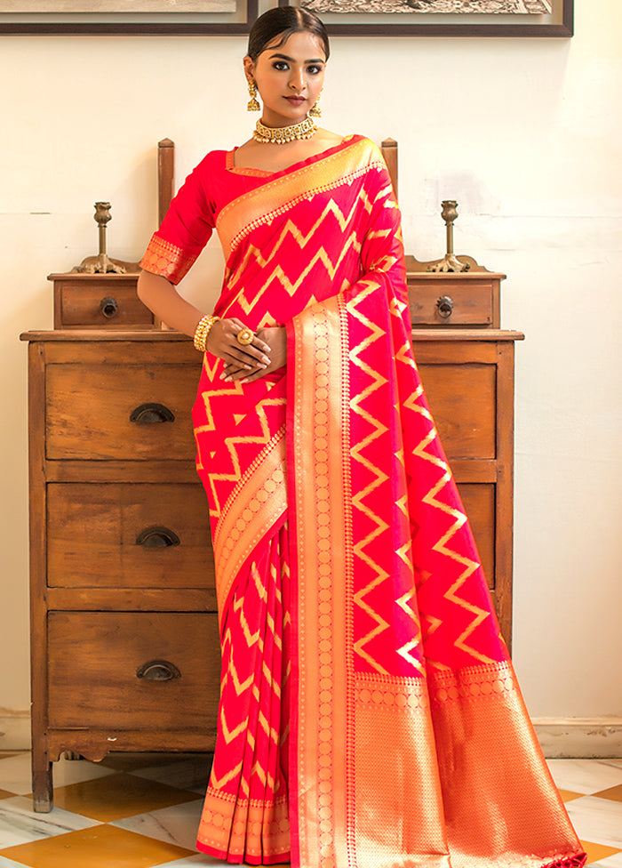 Pale Red Spun Silk Saree With Blouse Piece