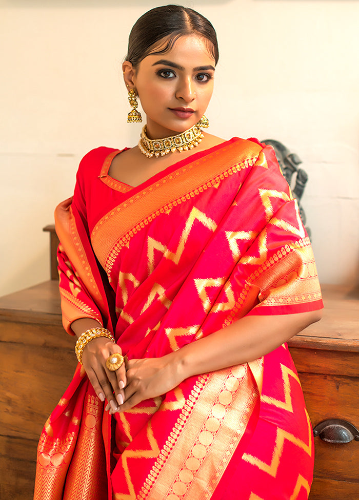 Pale Red Spun Silk Saree With Blouse Piece