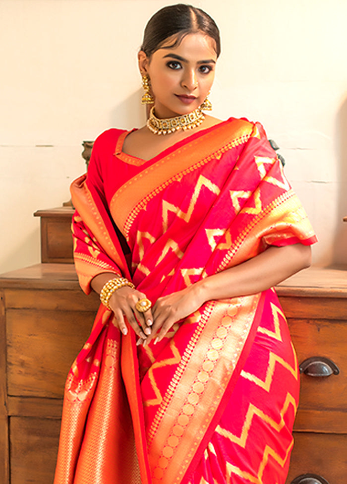 Pale Red Spun Silk Saree With Blouse Piece