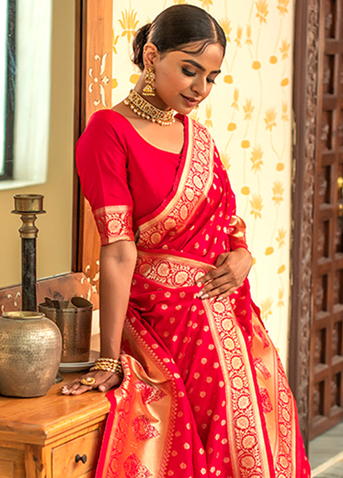 Rani Pink Spun Silk Saree With Blouse Piece