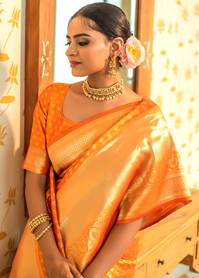 Mustard Spun Silk Saree With Blouse Piece