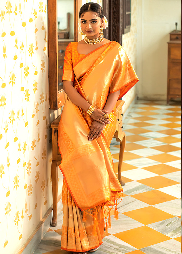 Mustard Spun Silk Saree With Blouse Piece