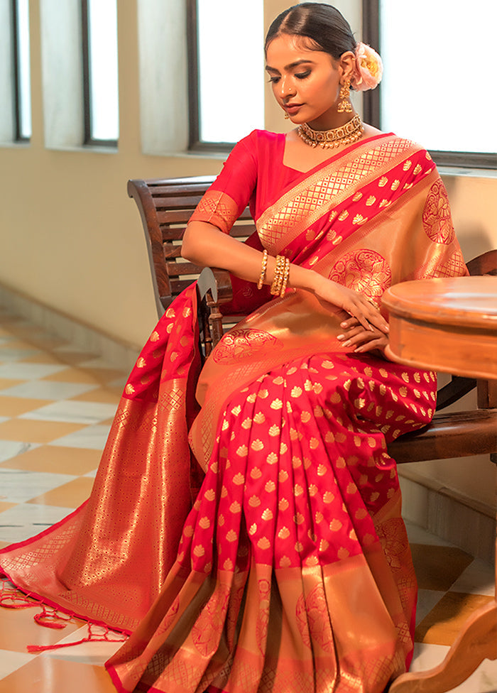 Rani Pink Spun Silk Saree With Blouse Piece