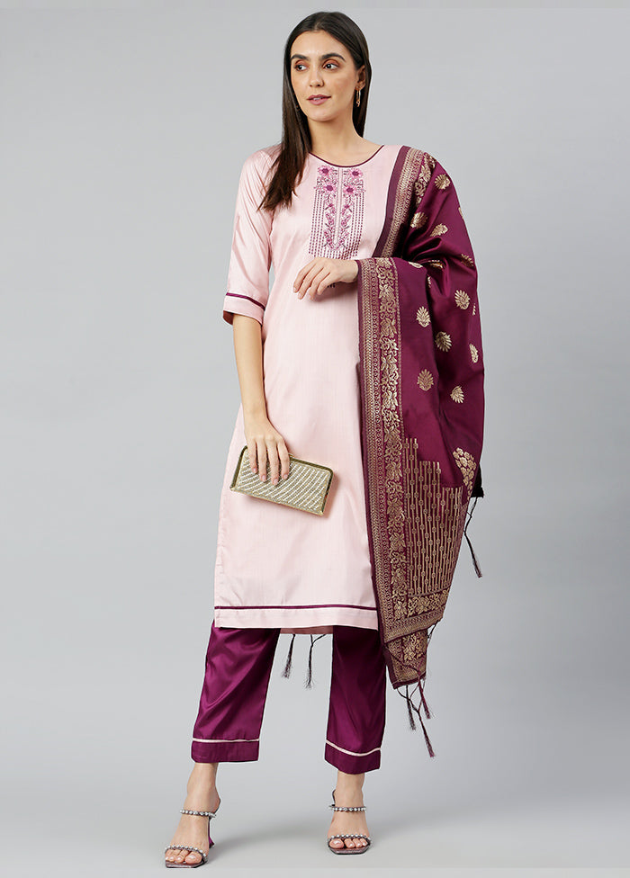 Baby Pink 3 Pc Silk Suit Set With Dupatta