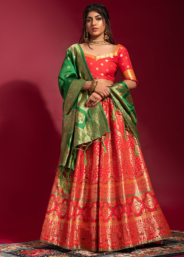 Red Semi Stitched Lehenga Choli Set With Dupatta