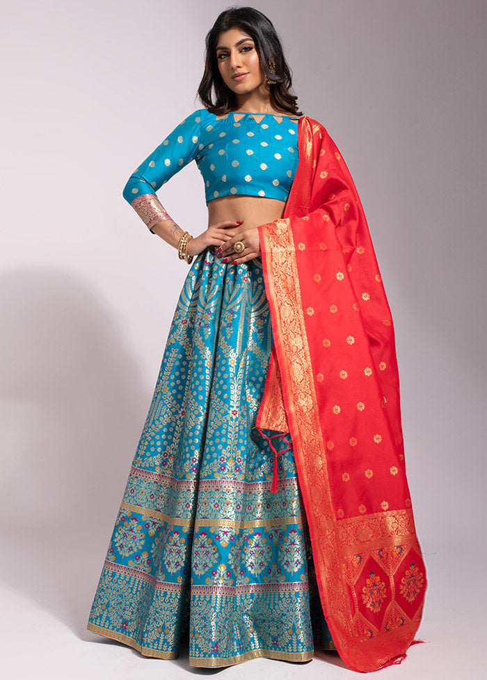 Blue Semi Stitched Lehenga Choli Set With Dupatta