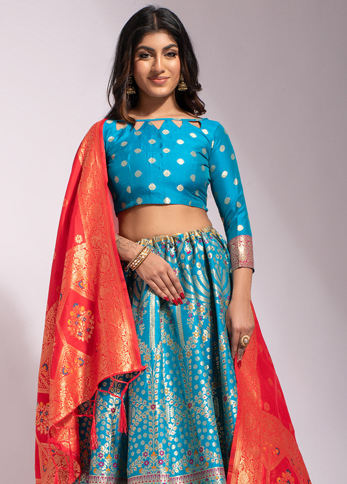 Blue Semi Stitched Lehenga Choli Set With Dupatta