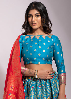 Blue Semi Stitched Lehenga Choli Set With Dupatta