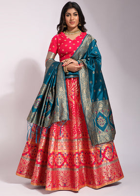 Pink Semi Stitched Lehenga Choli Set With Dupatta