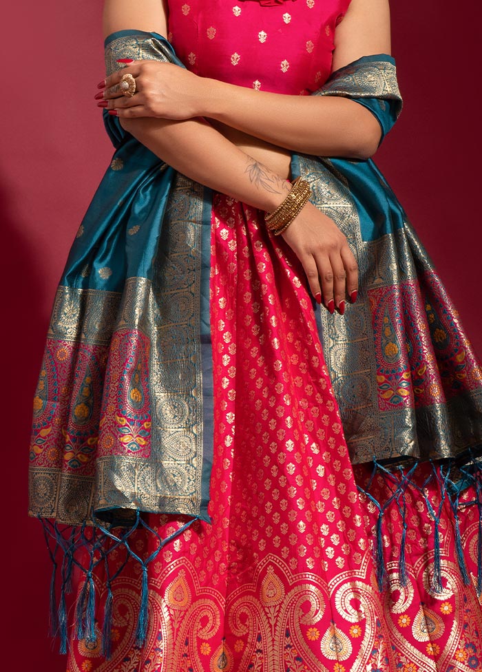 Pink Semi Stitched Silk Lehenga Choli Set With Dupatta