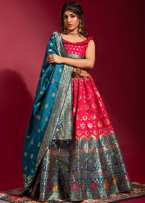 Pink Semi Stitched Silk Lehenga Choli With Dupatta