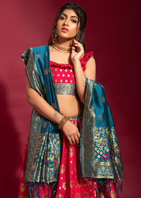 Pink Semi Stitched Silk Lehenga Choli With Dupatta