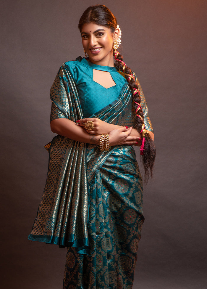 Blue Spun Silk Saree With Blouse Piece