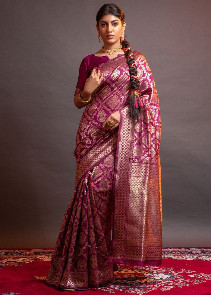 Magenta Spun Silk Saree With Blouse Piece