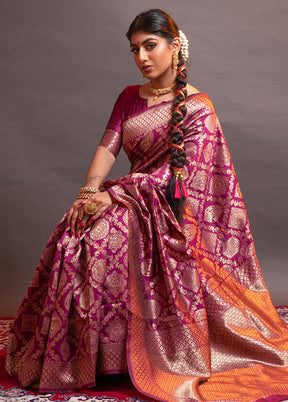 Magenta Spun Silk Saree With Blouse Piece