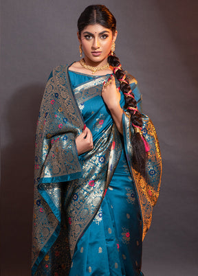 Blue Spun Silk Saree With Blouse Piece