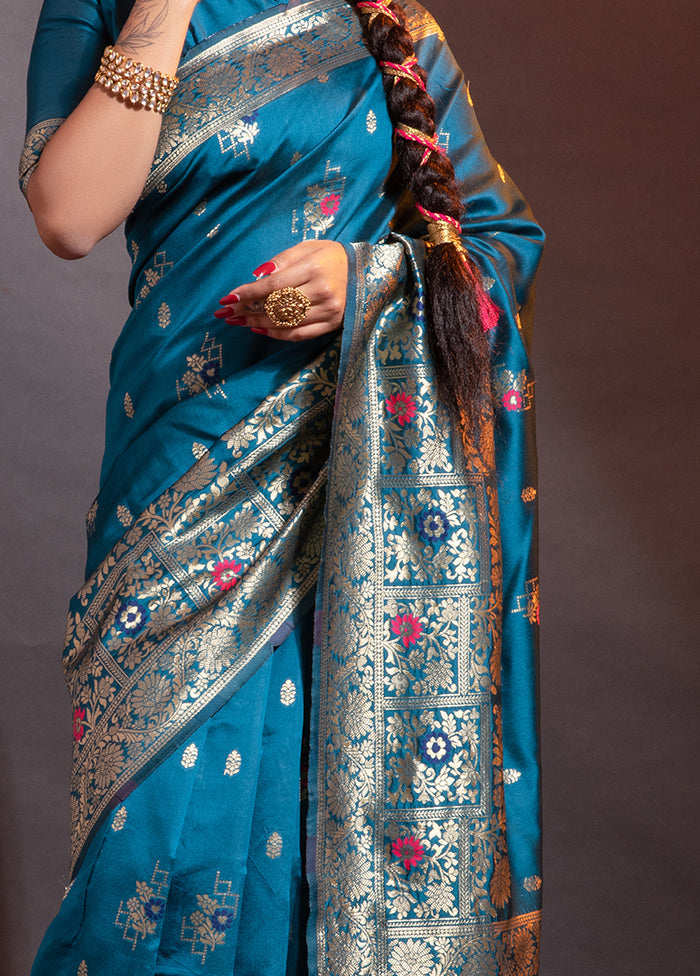 Blue Spun Silk Saree With Blouse Piece