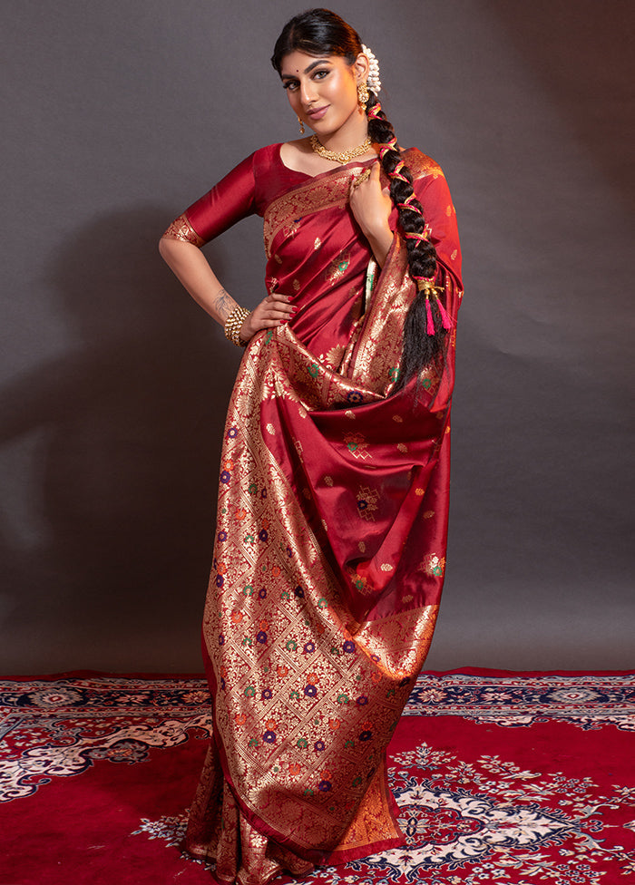 Maroon Spun Silk Saree With Blouse Piece