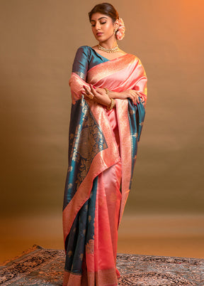 Blue Spun Silk Saree With Blouse Piece