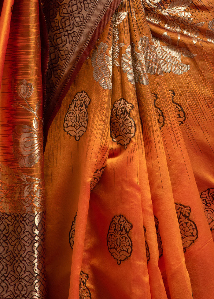 Orange Spun Silk Saree With Blouse Piece