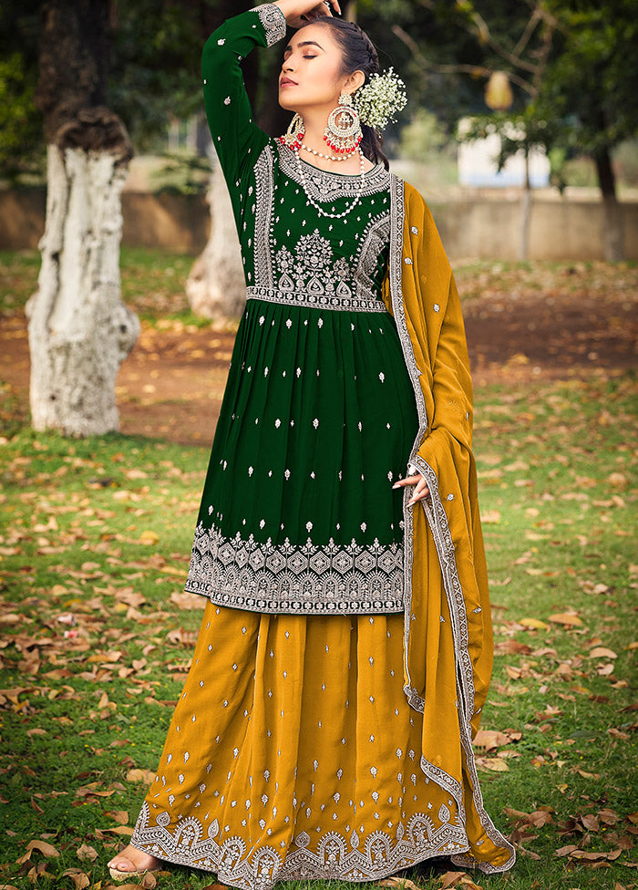 3 Pc Bottle Green Georgette Suit Set With Dupatta