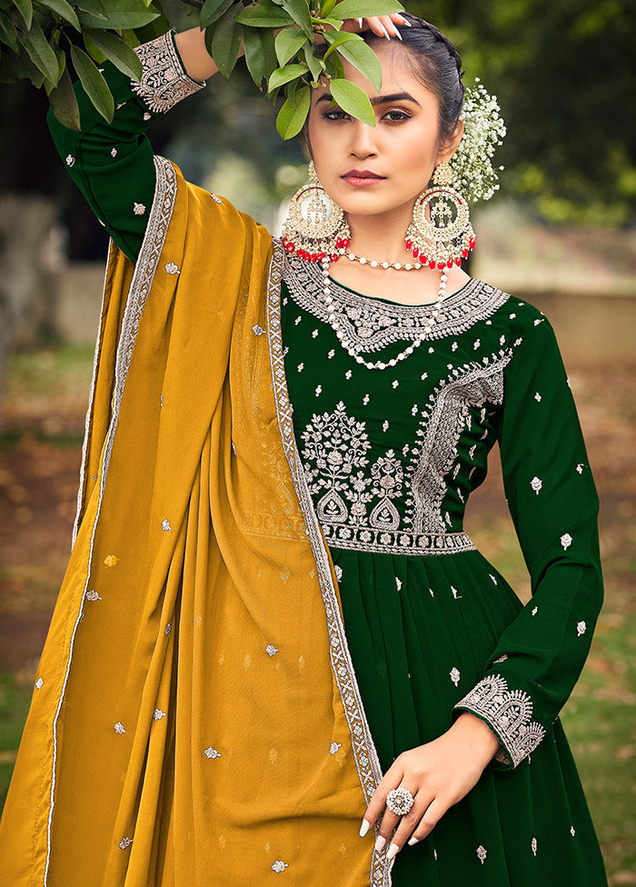 3 Pc Bottle Green Georgette Suit Set With Dupatta