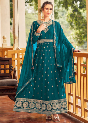 3 Pc Blue Georgette Suit Set With Dupatta