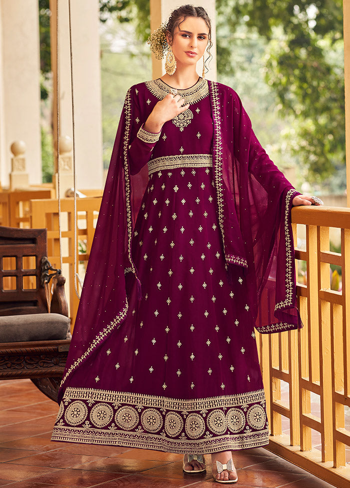 3 Pc Magenta Georgette Suit Set With Dupatta