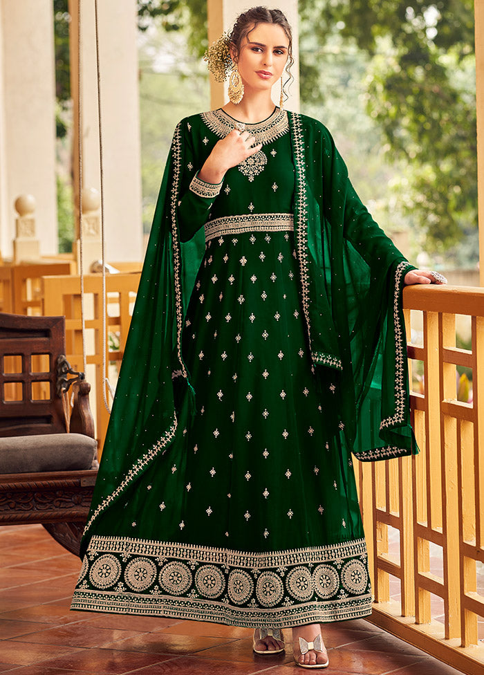 3 Pc Green Georgette Suit Set With Dupatta