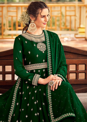 3 Pc Green Georgette Suit Set With Dupatta