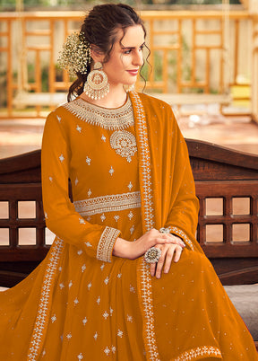 3 Pc Mustard Georgette Suit Set With Dupatta