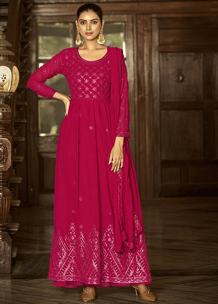 3 Pc Pink Georgette Suit Set With Dupatta