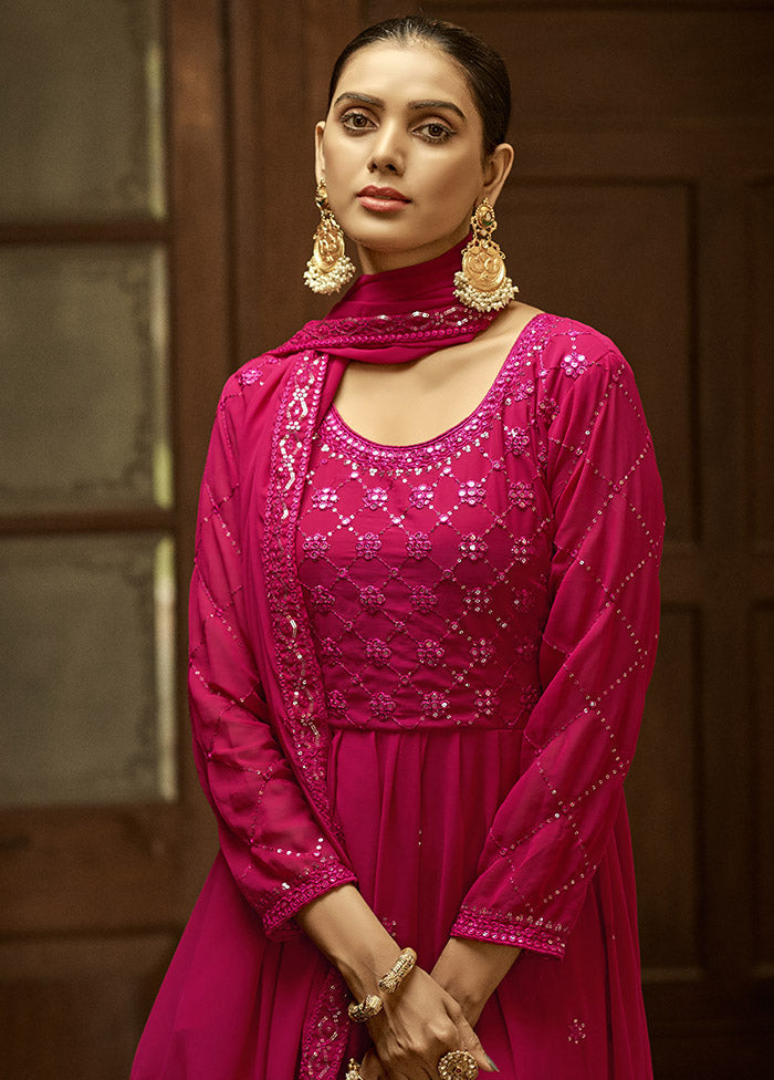 3 Pc Pink Georgette Suit Set With Dupatta