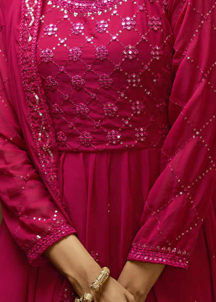 3 Pc Pink Georgette Suit Set With Dupatta