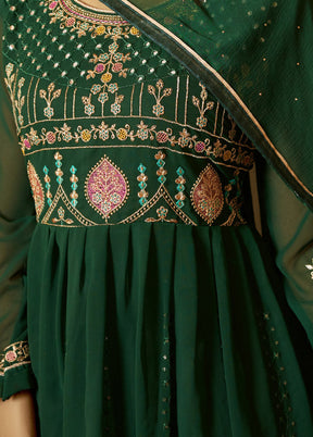 3 Pc Dark Green Georgette Suit Set With Dupatta