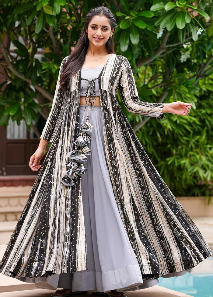 3 Pc Grey Digital Printed Georgette Coord Set VDUF14082026 - Indian Silk House Agencies