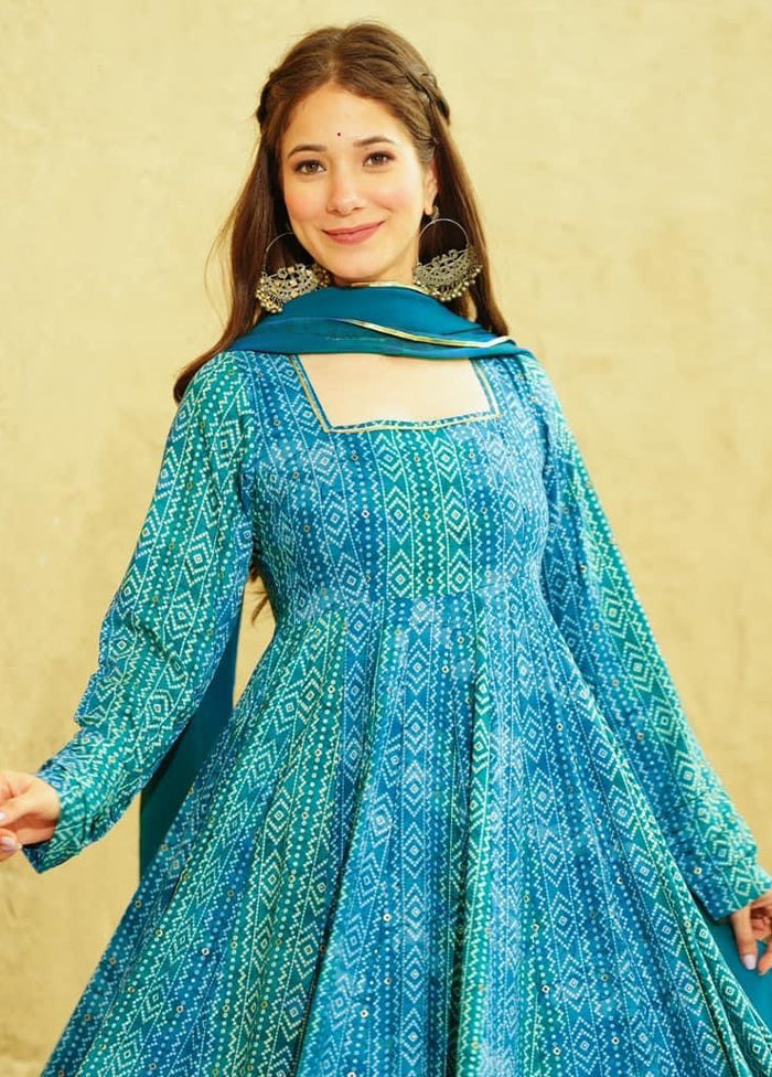 Blue Readymade Georgette Indian Dress