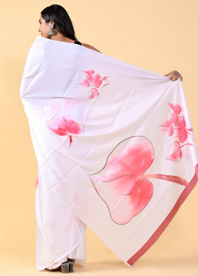 White Chiffon Silk Printed Saree With Blouse