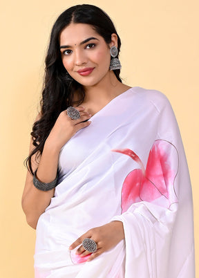 White Chiffon Silk Printed Saree With Blouse