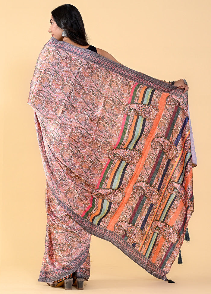 Brown Chiffon Silk Printed Saree With Blouse