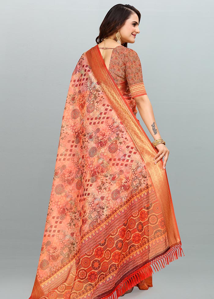 Peach Cotton Saree With Blouse Piece