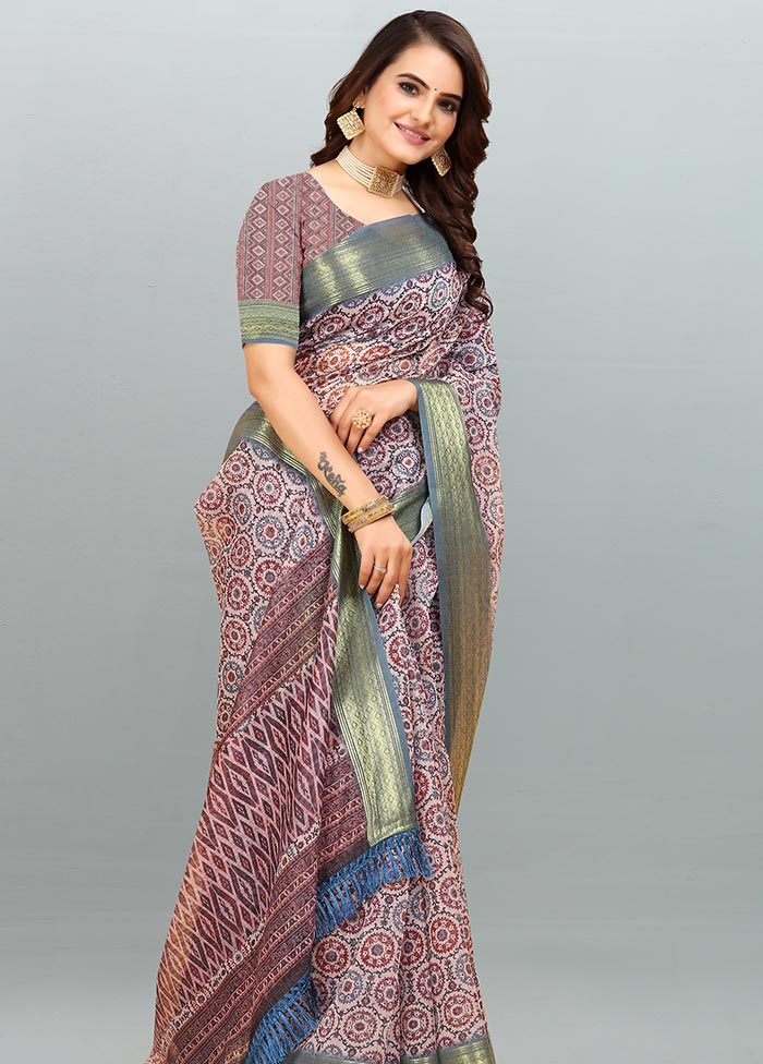 Light Pink Cotton Saree With Blouse Piece