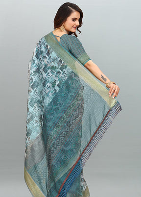 Sky Blue Cotton Saree With Blouse Piece