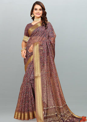 Wine Cotton Saree With Blouse Piece