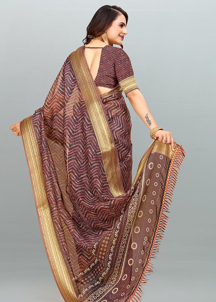 Wine Cotton Saree With Blouse Piece